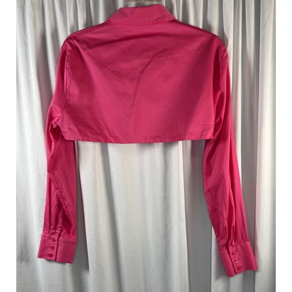 Zara Cropped Poplin Long Sleeve Shirt, Pink Fuchsia, Sz: L, 83-38 - Picture 5 of 12